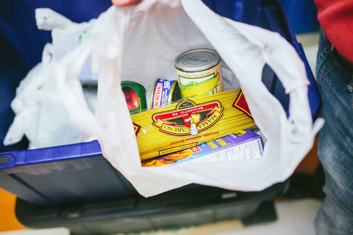 Non-perishable food inside The Sheridan Story food bag