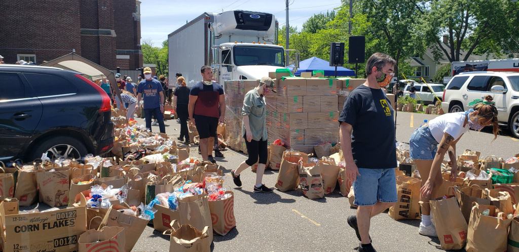 We brought boxes of our food bags as well.