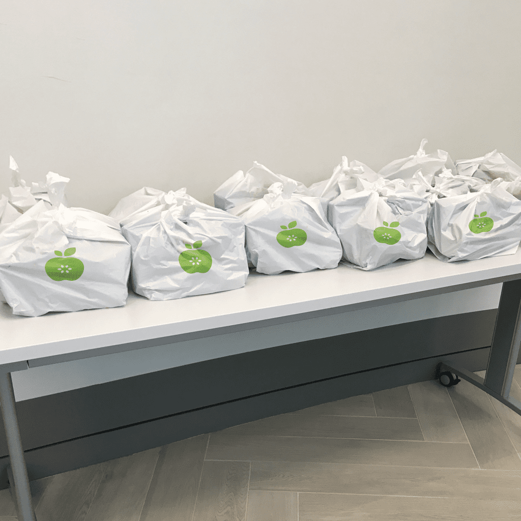 Meal bags at a community meal distribution site