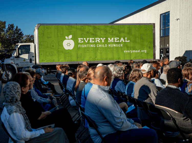 People gathering outside for Every Meal's campaign celebration event on Oct 7.